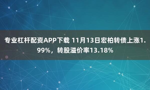 专业杠杆配资APP下载 11月13日宏柏转债上涨1.99%，转股溢价率13.18%